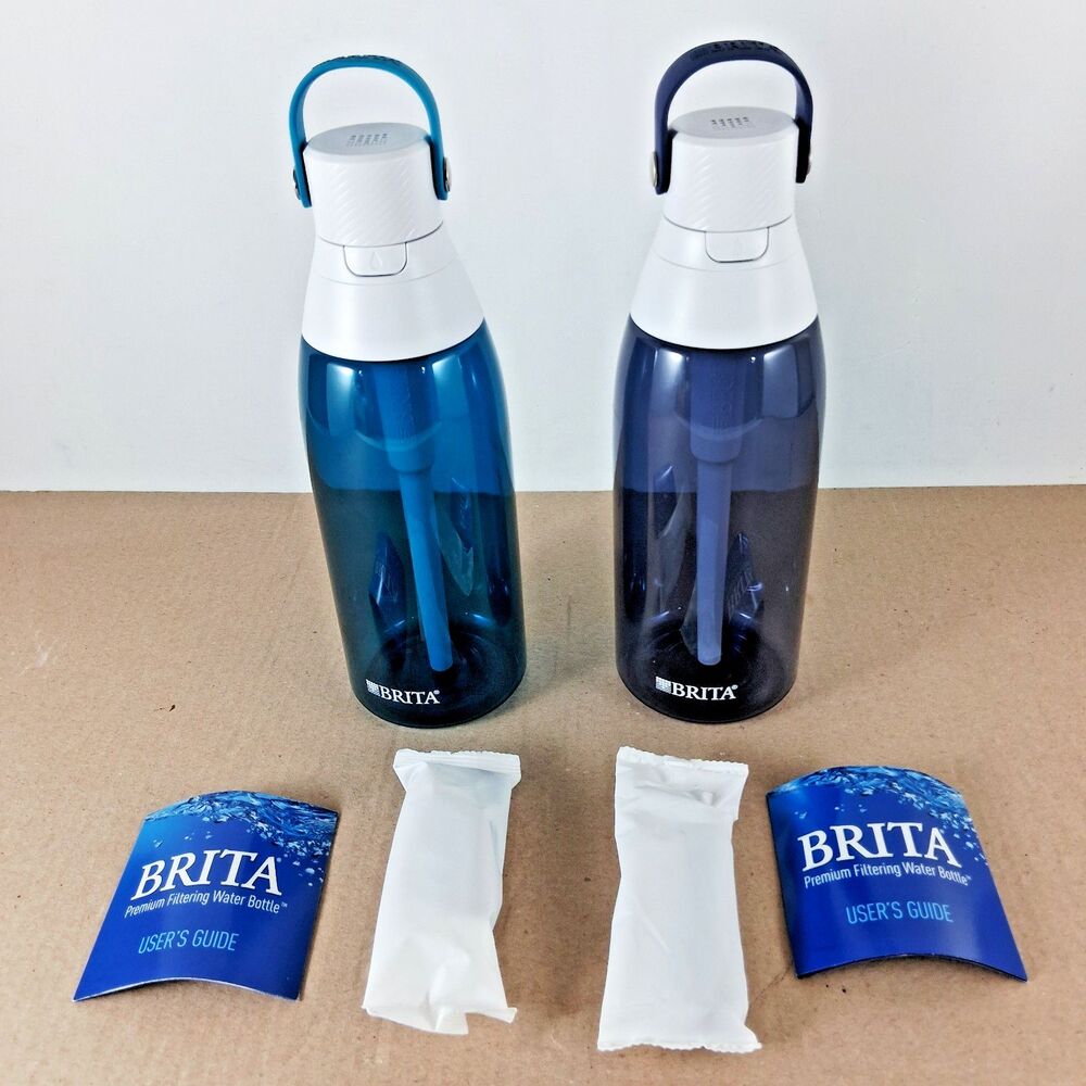 TWO PACK  Brita Premium Filtering Water Bottle 26 oz BPA Free W/ Straw & Filter